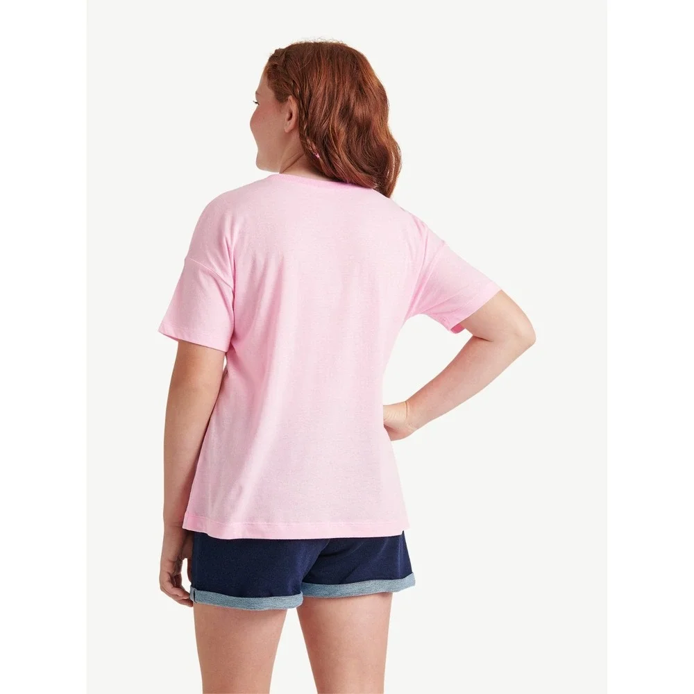 Justice Girls Graphic Table Tee Size L(12-14) Pink Pullover Relaxed Fit Crewneck